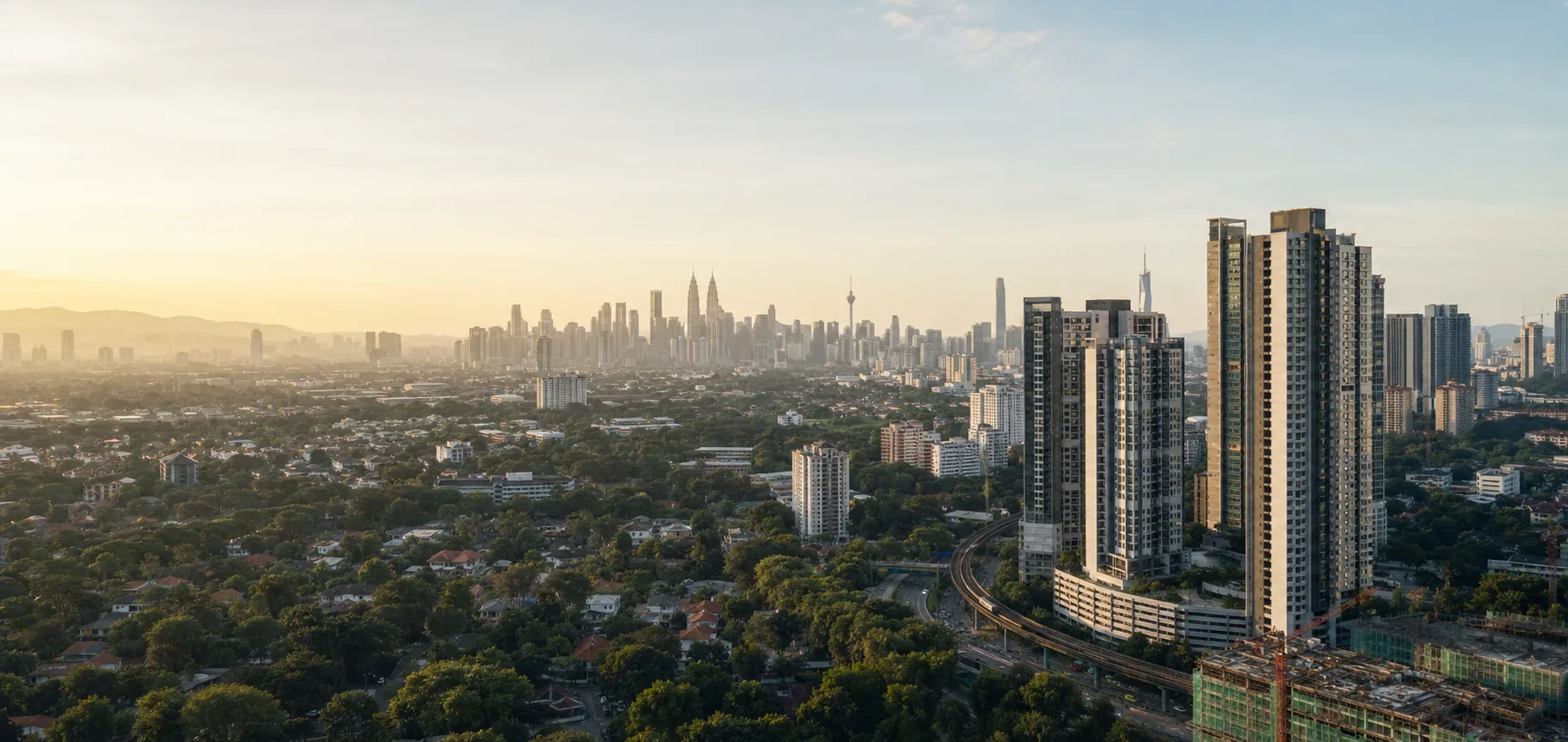 Aerial view across Kuala Lumpur and its residential neighbourhoods