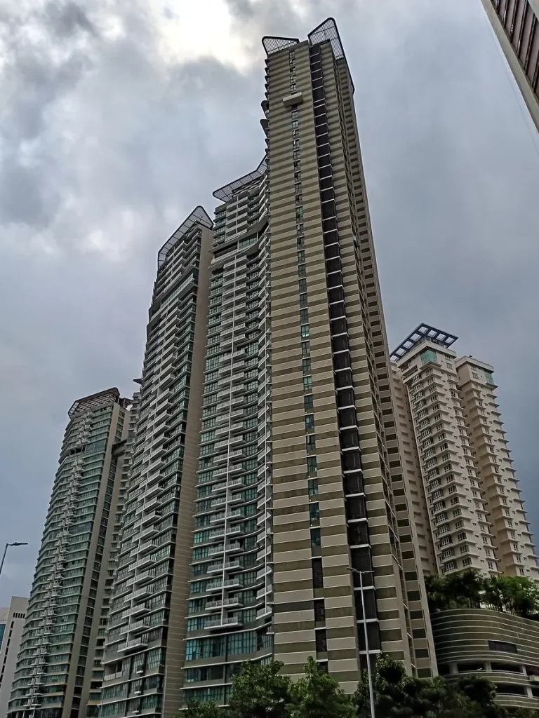 Setia Sky Residences towers rising above the street in Kuala Lumpur