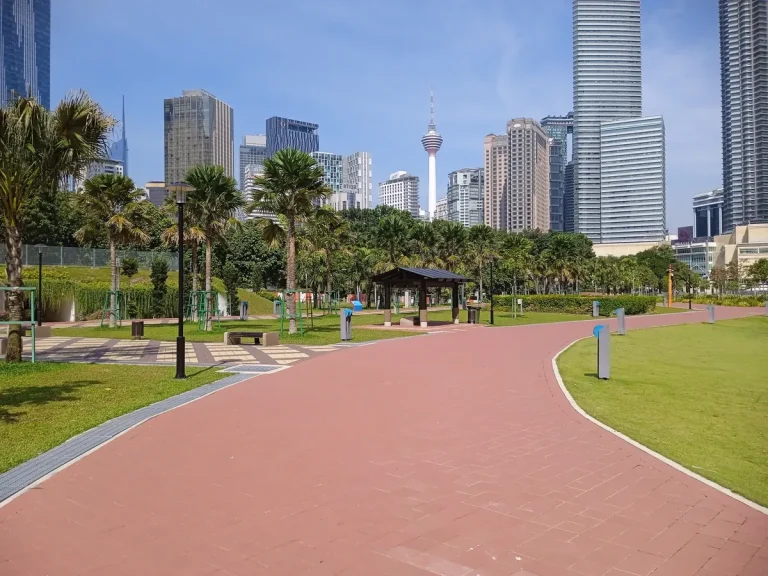 Walking paths, lawns and trees in KLCC Park
