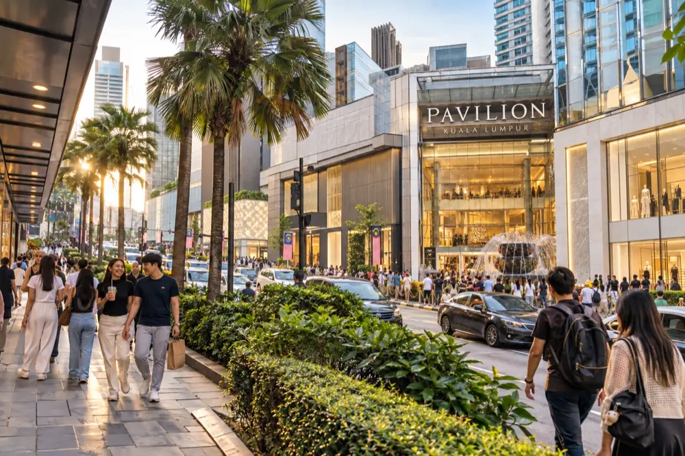 Pavilion Kuala Lumpur and the busy Bukit Bintang shopping district at night