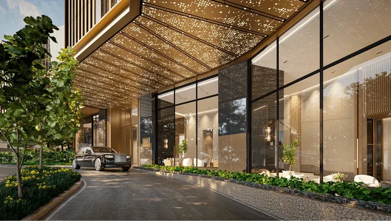Artist’s impression of the covered arrival area and entrance lobby at Imperial Residences